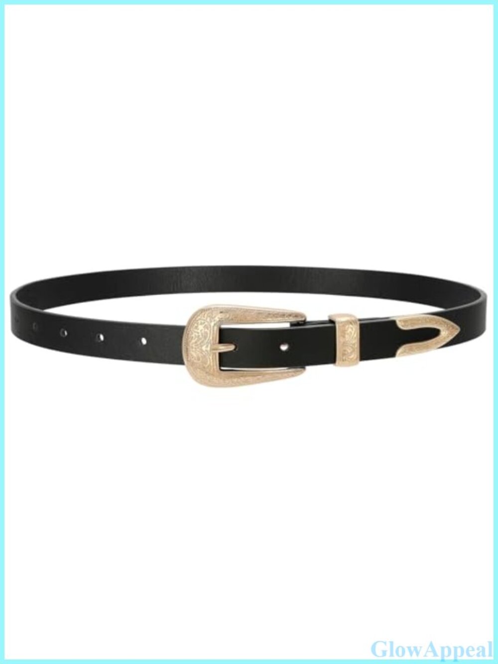 Western Skinny Vegan Leather Belt Carved Buckle Adjustable Jeans Dress